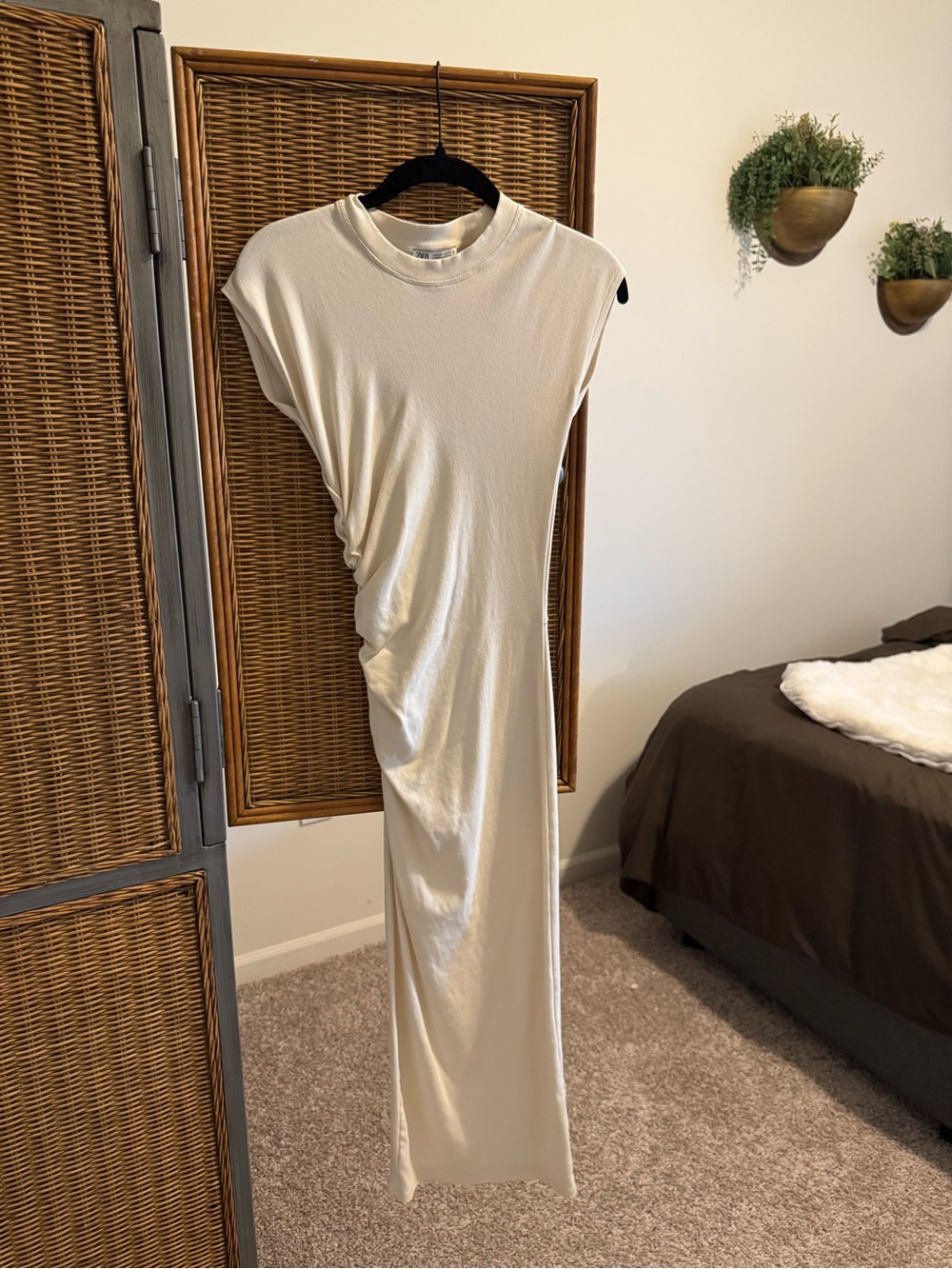 Zara Cream Sleeveless Ruched Maxi Dress